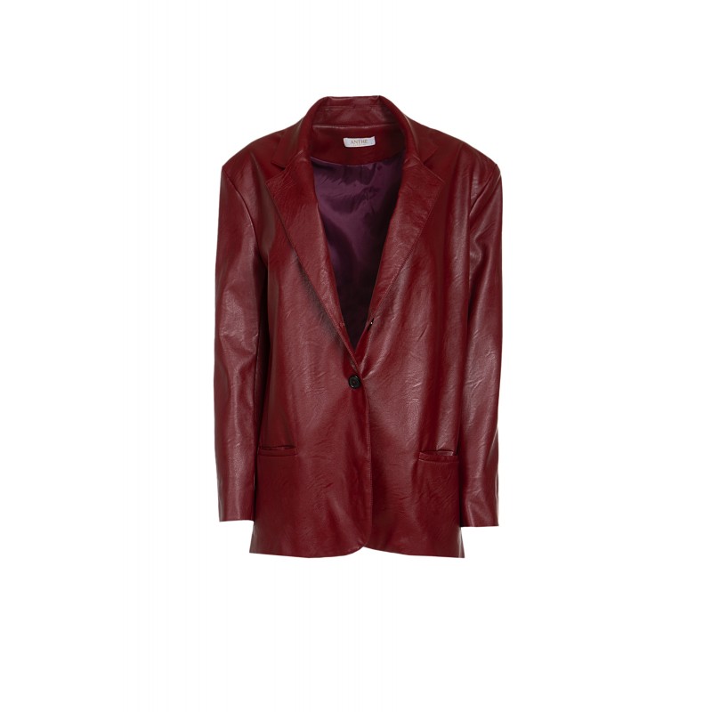 BURGUNDY OVERSIZED FAUX LEATHER BLAZER